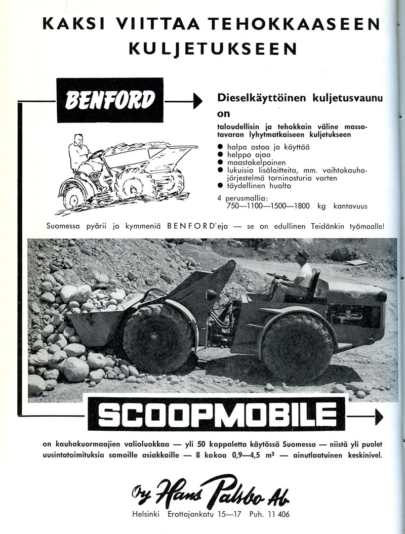 Vanhoja mainoksia Benford ja Scoopmobile 1961.