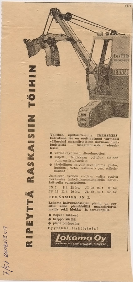 Vanhoja mainoksia, Lokomo JN 2 1957.