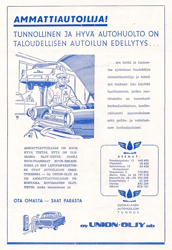 Vanhoja mainoksia, Ammattiautoilija 3-4, 1955