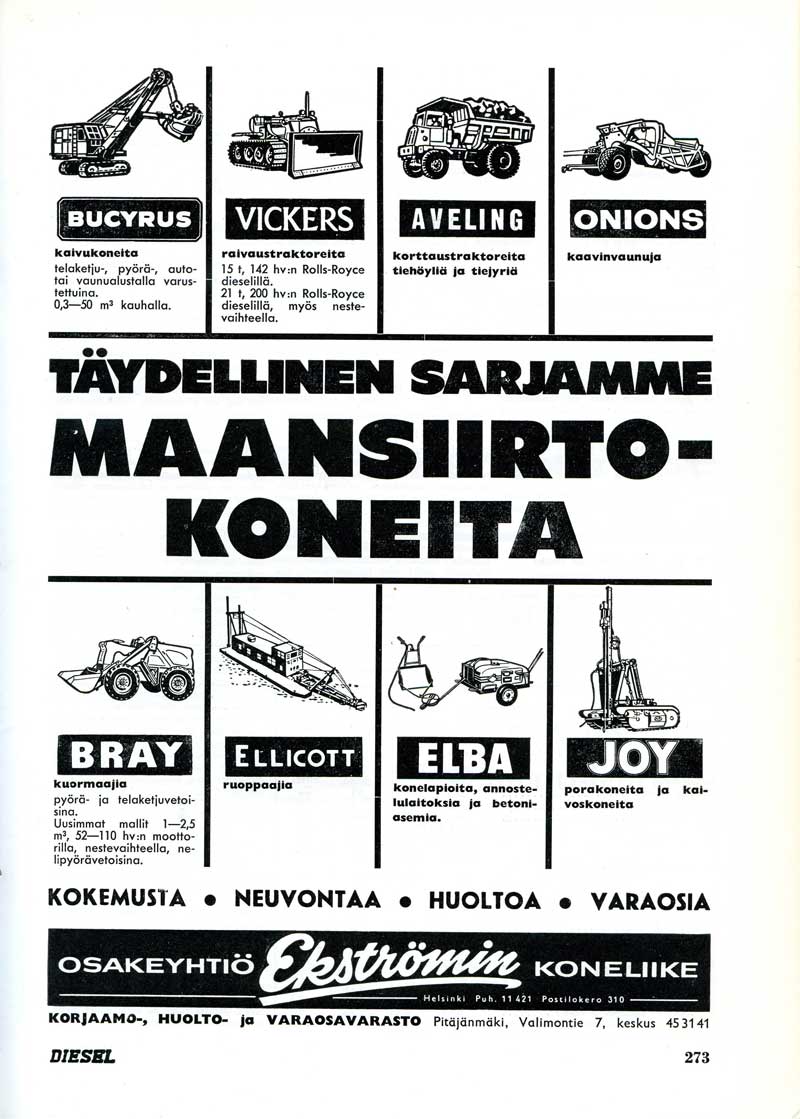 Vanhoja mainoksia Ekströmin Koneliike 1959.