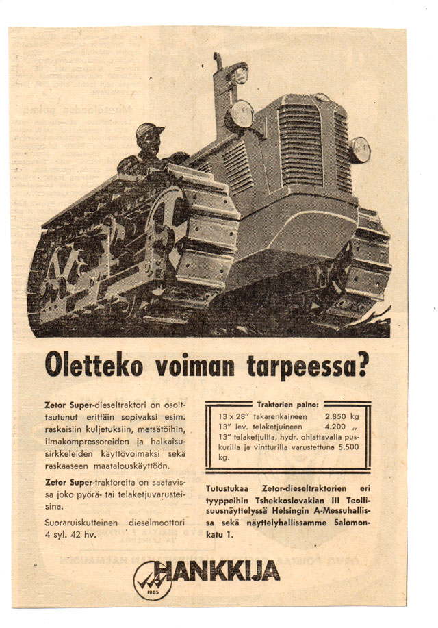 Vanhoja mainoksia, Hankkija, Zetor
