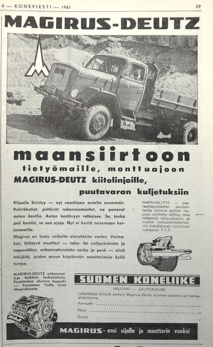 Vanhoja mainoksia Koneviesti numero 6 1961.